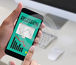 Recession Financial Risk Failure down , Business graph with arrows tending Recession , Recession, global economy crisis , Economy