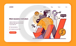 Recession indicators web banner or landing page. Significant, widespread,
