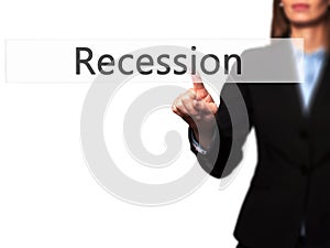 Recession - Isolated female hand touching or pointing to button