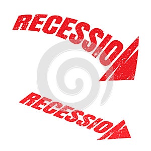 Recession Red Square Grunge Rubber Stamp Vector Illustration