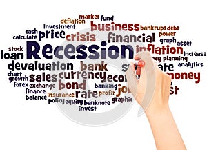 Recession word cloud hand writing concept