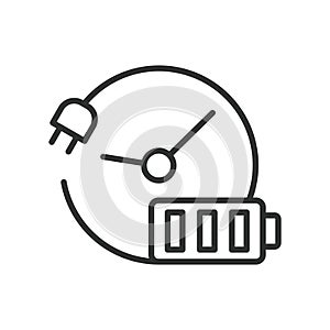 Recharging time, in line design. Recharging, time, duration, charge, speed, quick, fast on white background vector photo