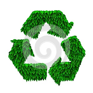 Recicle sign made from leaves. Concept of ecology