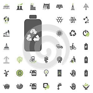 Recicled battery icon. Eco and Alternative Energy vector icon set. Energy source electricity power resource set vector. photo