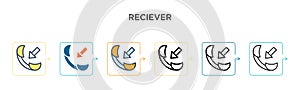 Reciever vector icon in 6 different modern styles. Black, two colored reciever icons designed in filled, outline, line and stroke