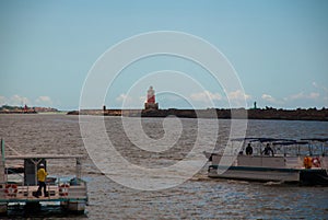 RECIFE, PERNAMBUCO, BRAZIL: Lighthouse on the horizon. Beautiful landscape