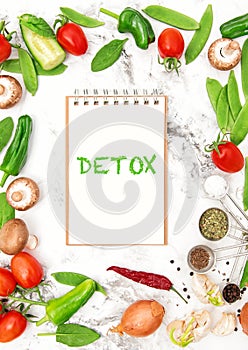 Recipe book fresh vegetables spices Detox concept