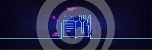 Recipe book line icon. Cutlery sign. Fork, knife. Neon light glow effect. Vector