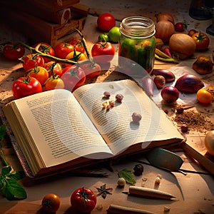 the recipe book is on the table. The cooking process