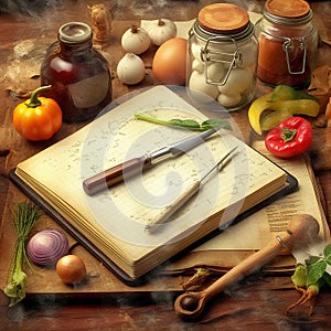 the recipe book is on the table. The cooking process