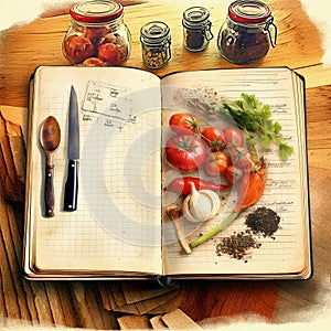 the recipe book is on the table. The cooking process