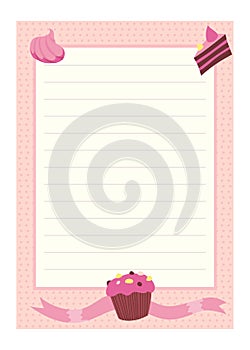 Recipe card. Cooking card template. Culinary notes and sticker with cute ingredients. Menu note template