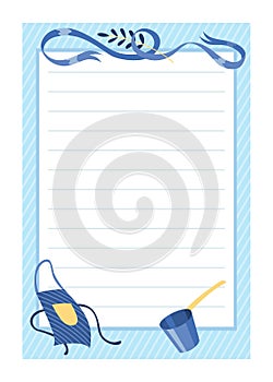 Recipe card. Cooking card template. Culinary notes and sticker with cute kitchen utensils. Menu note template