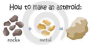 Recipe card How to make an asteroid. Educational astrophysics illustration