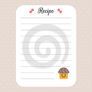 Recipe card template. Cookbook template page. For restaurant, cafe, bakery and fast food