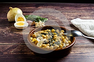 recipe for chickpea stew with spinach and hard-boiled egg, hot dishes for winter