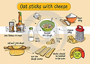 Recipe for homemade oat sticks with cheese. Step by step instructions