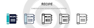 Recipe icon in filled, thin line, outline and stroke style. Vector illustration of two colored and black recipe vector icons