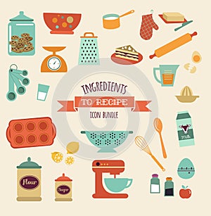 Recipe and kitchen vector design, icon set