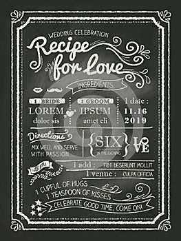 Recipe for love chalkboard Wedding Invitation card