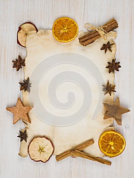 Recipe paper background on light wooden table