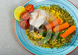 Recipe of steamed merluccius with vegetable pate
