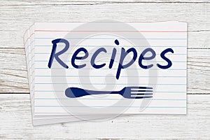 Recipes message on white paper index cards
