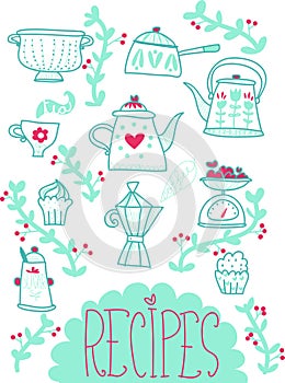 Recipes retro kitchen illustration