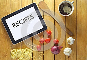 Recipes on a tablet photo