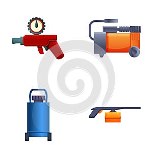 Reciprocating compressor icons set cartoon vector. High pressure air compressor