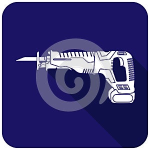 Reciprocating saw icon white on a blue background