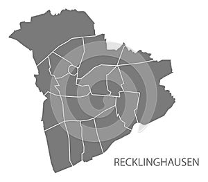 Recklinghausen city map with boroughs grey illustration silhouette shape