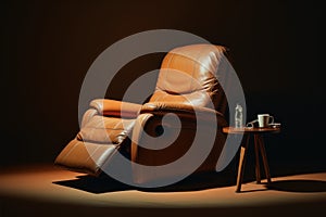 Recliner brown leather furniture. Generate Ai