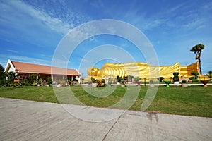 The Reclining Buddha gold statue in Songkhla, Thailand