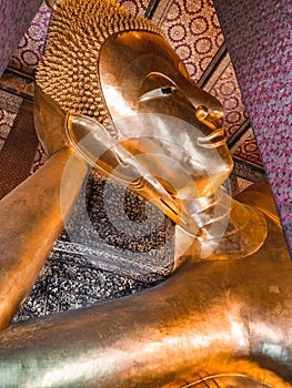 Reclining Buddha Head at Wat Pho, Bangkok Thailand