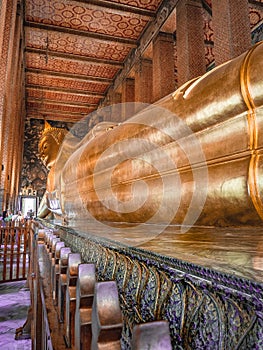 Reclining Buddha Head at Wat Pho, Bangkok Thailand