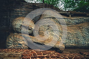 Reclining Buddha statue at Gal Vihara in Polonnaruwa, sri lanka