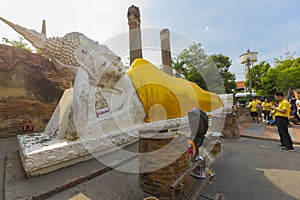 Reclining Buddha Statue at Wat Yai Chaimongkol, Ayutthaya, Thailand