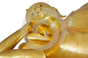 Reclining sleeping golden Buddha statue at temple in Thaialnd