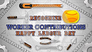recognise worker contribution greetings with workers tool and construction planning background