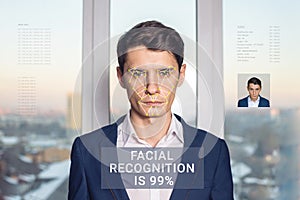 Recognition of male face. Biometric verification and identification