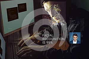 Recognition of male face. Biometric verification and identification