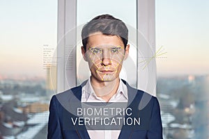 Recognition of male face. Biometric verification and identification