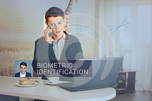 Recognition of male face. Biometric verification and identification