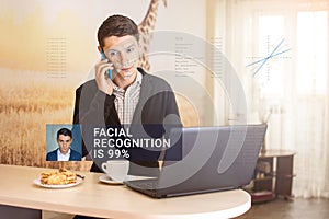 Recognition of male face. Biometric verification and identification