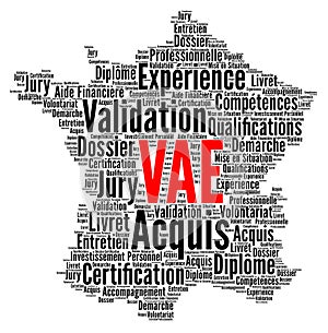 Recognition of prior learning word cloud called VAE in French language