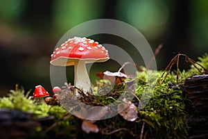 Recognizable Red toadstool mushroom danger. Generate Ai photo