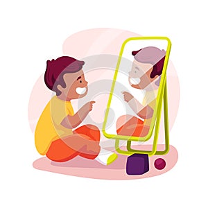 Recognizing self in a mirror isolated cartoon vector illustration.