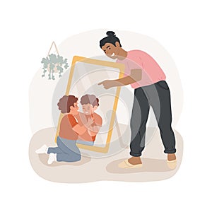 Recognizing self in a mirror isolated cartoon vector illustrations.