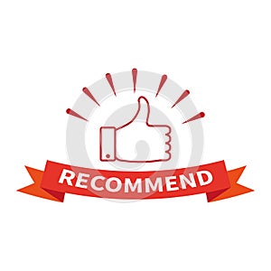 Recommend icon. Red label recommend thumb up icon. Vector illustration. EPS 10.